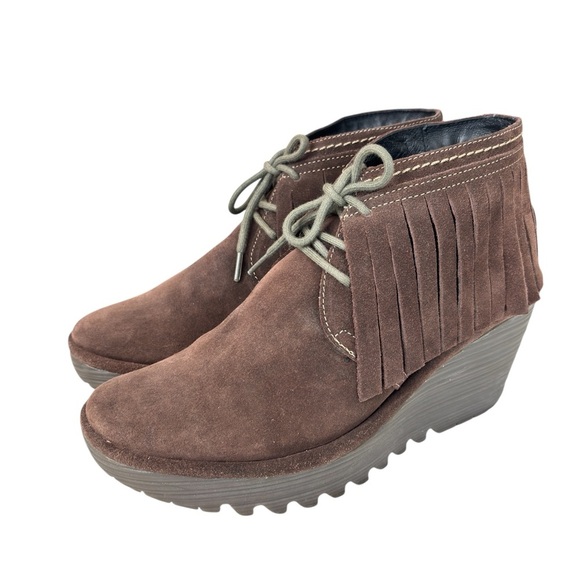 Fly London Yank Fringe Ankle Boot Lace Up Booties Brown SUEDE Size 40 US 9 / 9.5 - Picture 14 of 16